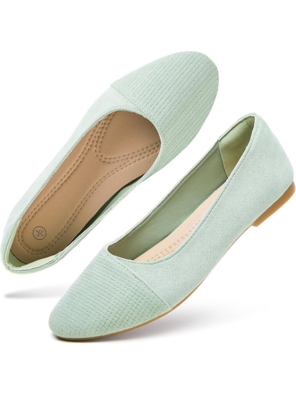 Women's Light Green Suede Ballet Flat Slip on comfortable Ballerina Dress Shoes